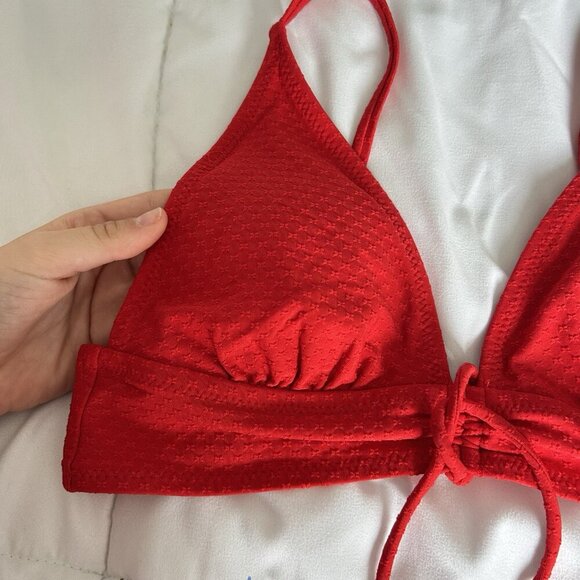 Shade & Shore Red Bikini Top Womens Medium M Longline Cinch Front Textured - Picture 2 of 7